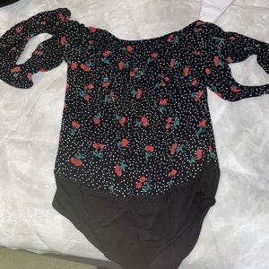 A5 - 279 Off the shoulder black polka dot and cherry body suit